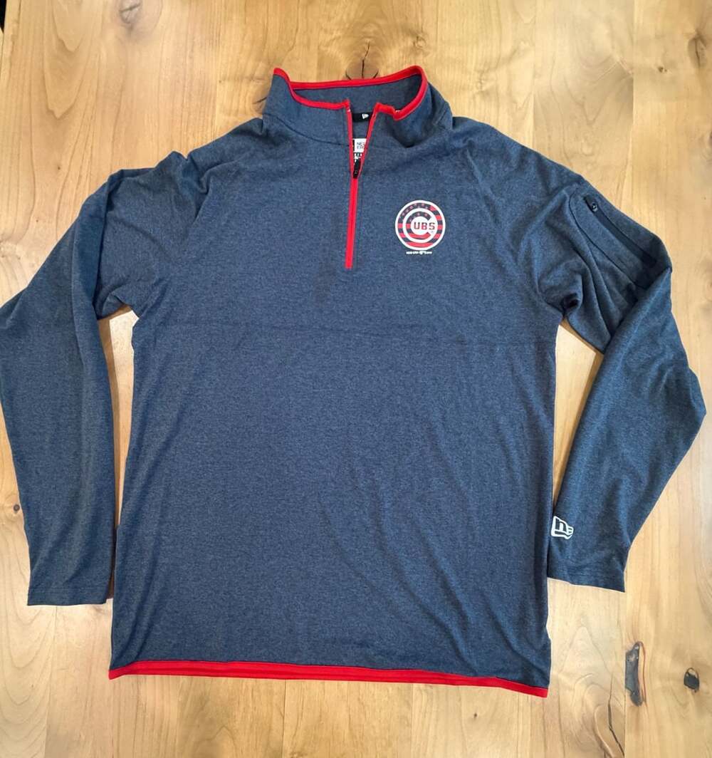 New Era Chicago Cubs MLB Quarter-Zip Pullover Jacket Heather Blue Red M